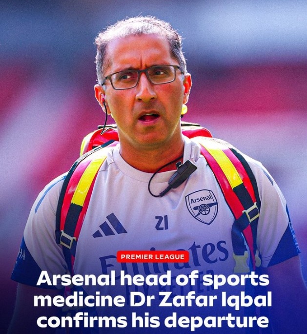 【要点汇总】本赛季队内伤病不断！官方❗：阿森纳医疗主管伊克巴尔自宣离✨队(图1)